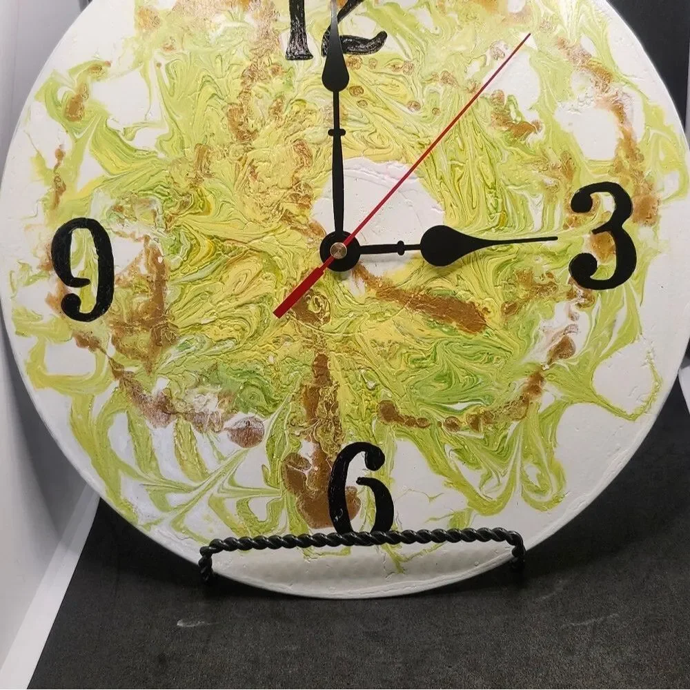Hand Crafted Abstract Hanging Wall Clock Analog  Vinyl Record Fluid Art Decor
